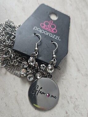 Paparazzi Silver Glam Me Dangle Earrings with Clear Crystals and Pink Accent